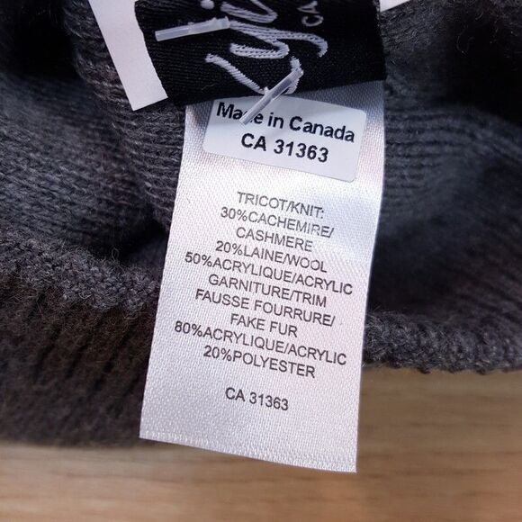 KYI KYI CANADA Womens Beanie Hat Gray Wool Cashmere Faux Fur Pom Pom $70 main image 4